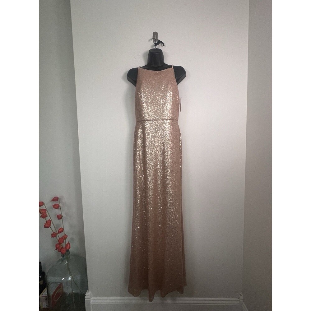 Dessy Collection NEW Size 4 Elle 3010 Sequin Rose Gold Gown Dress $284 - Picture 3 of 16